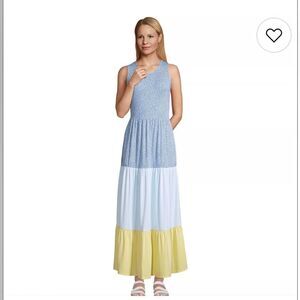 Lands' End Blue, yellow and White Tiered Sleeveless Maxi Dress size Small.